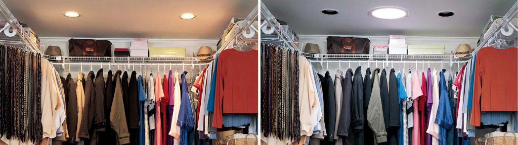 Before after sun tunnels in closet.