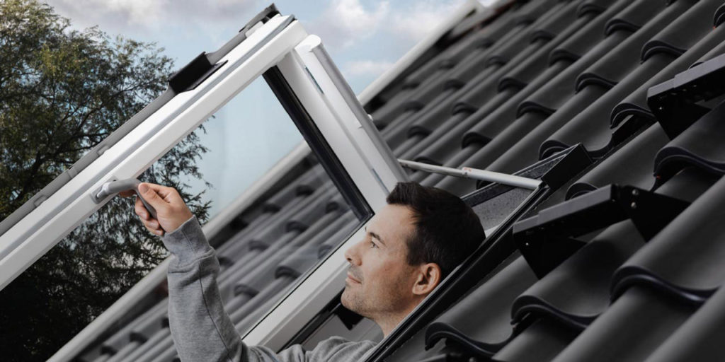 A roof access skylight on the roof.